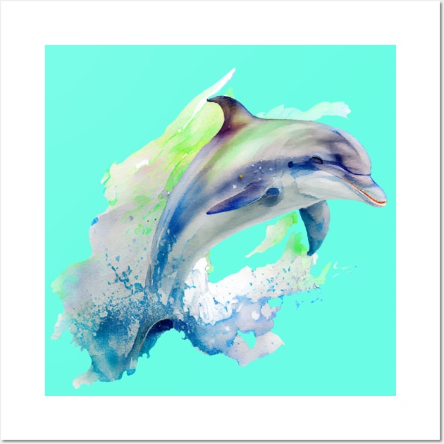 Watercolor Dolphin Jumping out of Water Wall Art by KOTOdesign